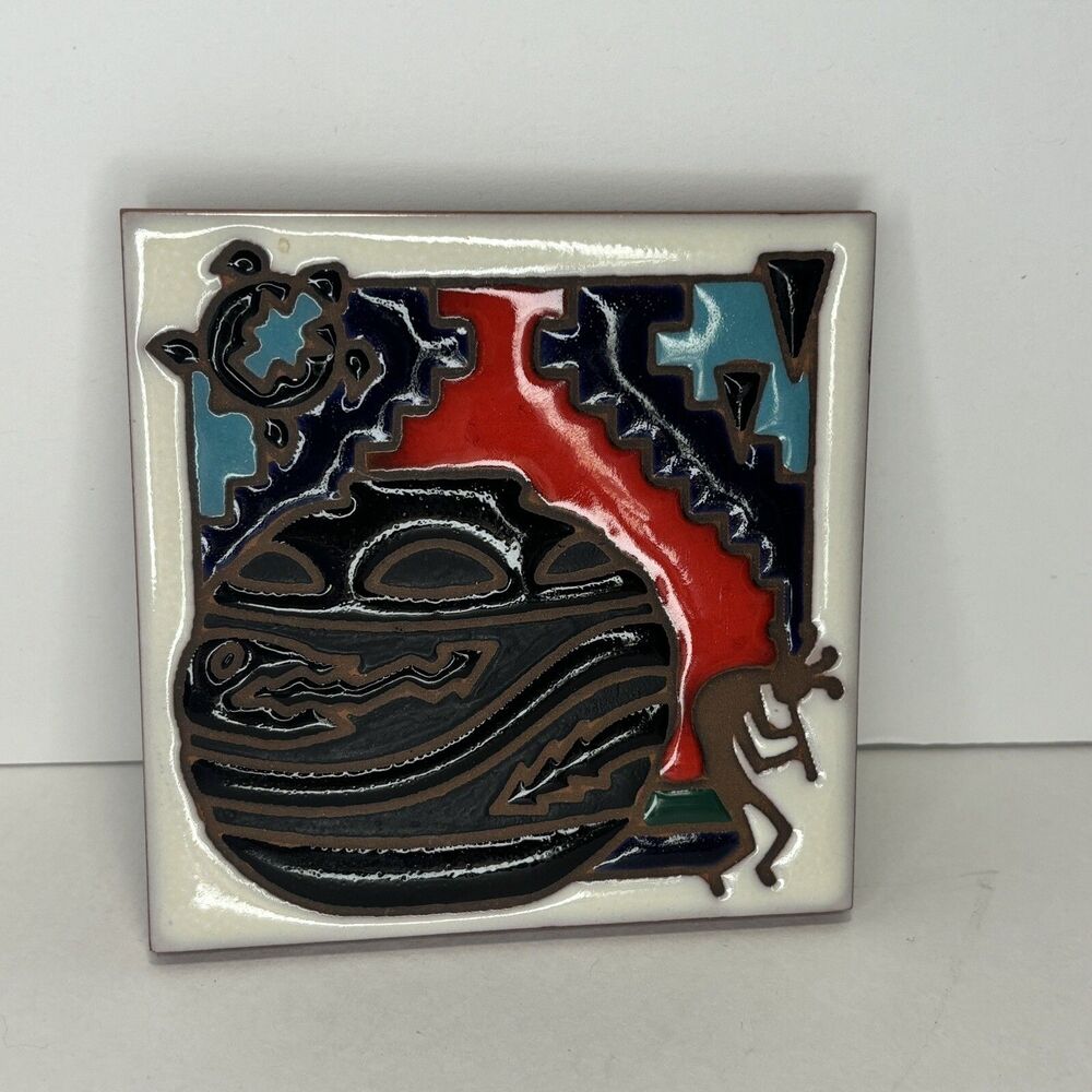 Masterworks Handcrafted Kokopelli Design Glazed 6” Ceramic Tile Trivet/Coaster